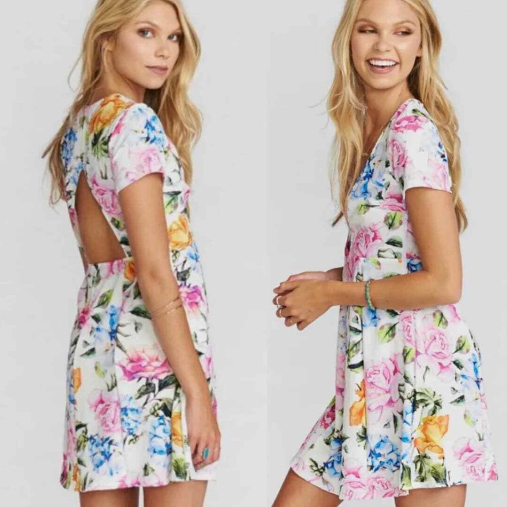 Show Me Your Mumu | Ibiza White Multi Color Floral Open Back Mini Dress Size S